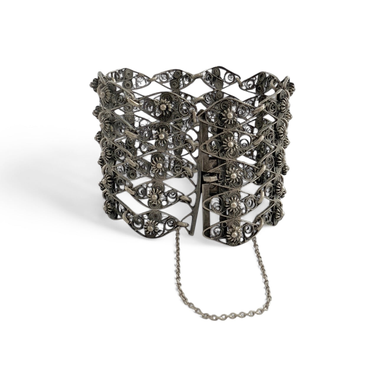 Vintage 835 Silver Heirloom Wide 5-Row Filigree Floral Bracelet