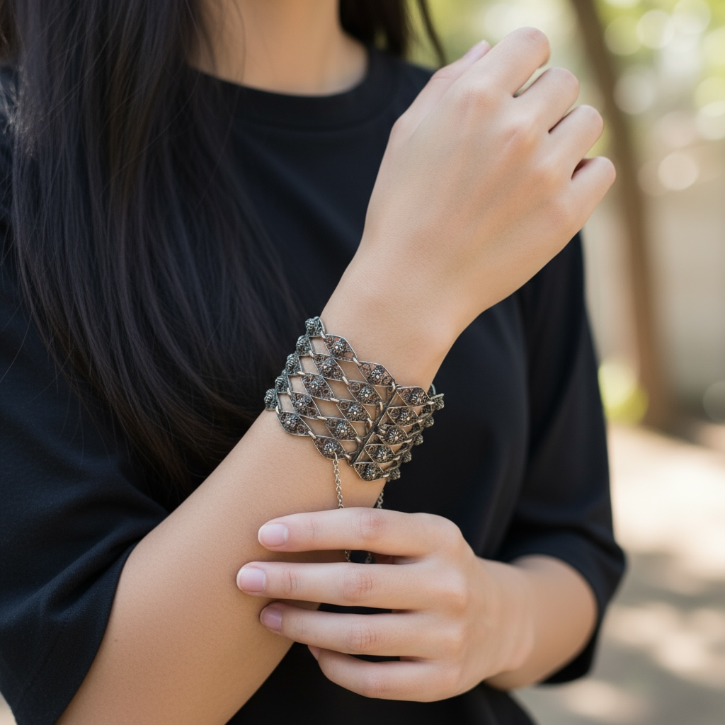 Vintage 835 Silver Heirloom Wide 5-Row Filigree Floral Bracelet
