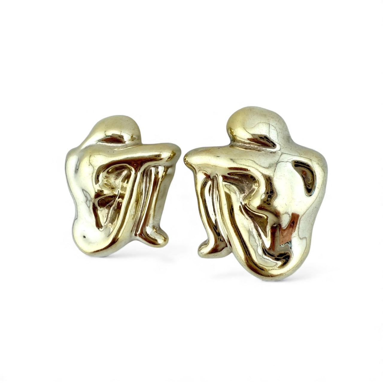 Vintage Frederic Jean Duclos Sterling Silver Electroform Crouching Woman Figure Clip Earrings