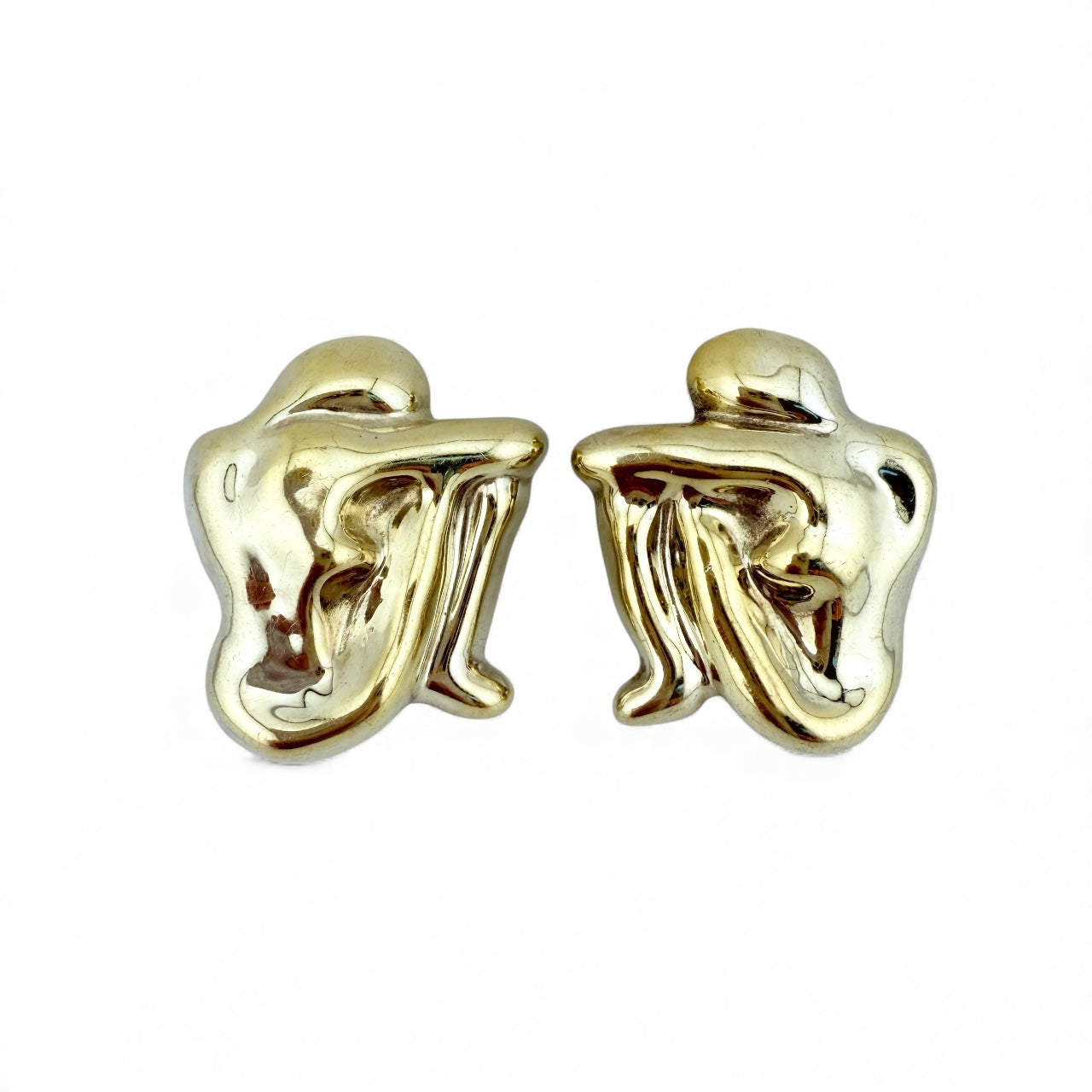 Vintage Frederic Jean Duclos Sterling Silver Electroform Crouching Woman Figure Clip Earrings