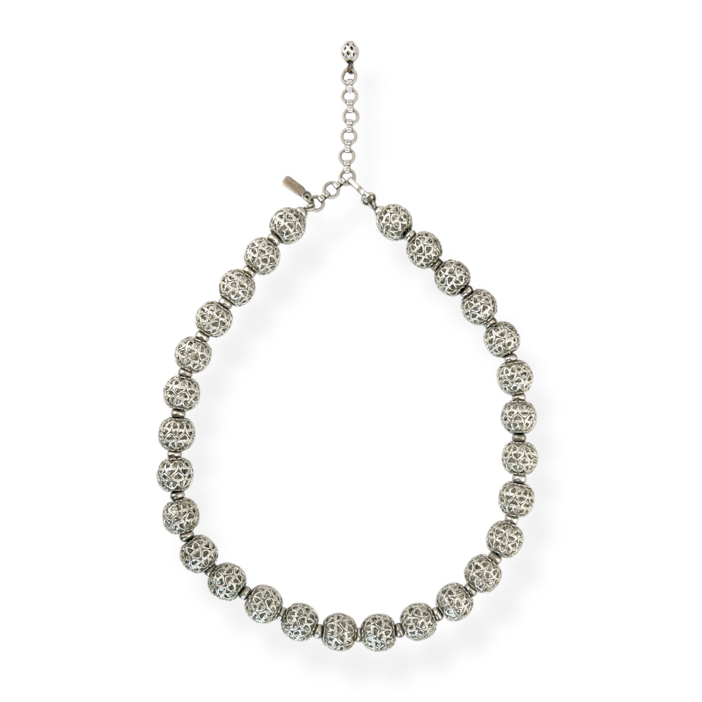 Monet Filigree Ball Beads with Hearts Silver Tone Necklace