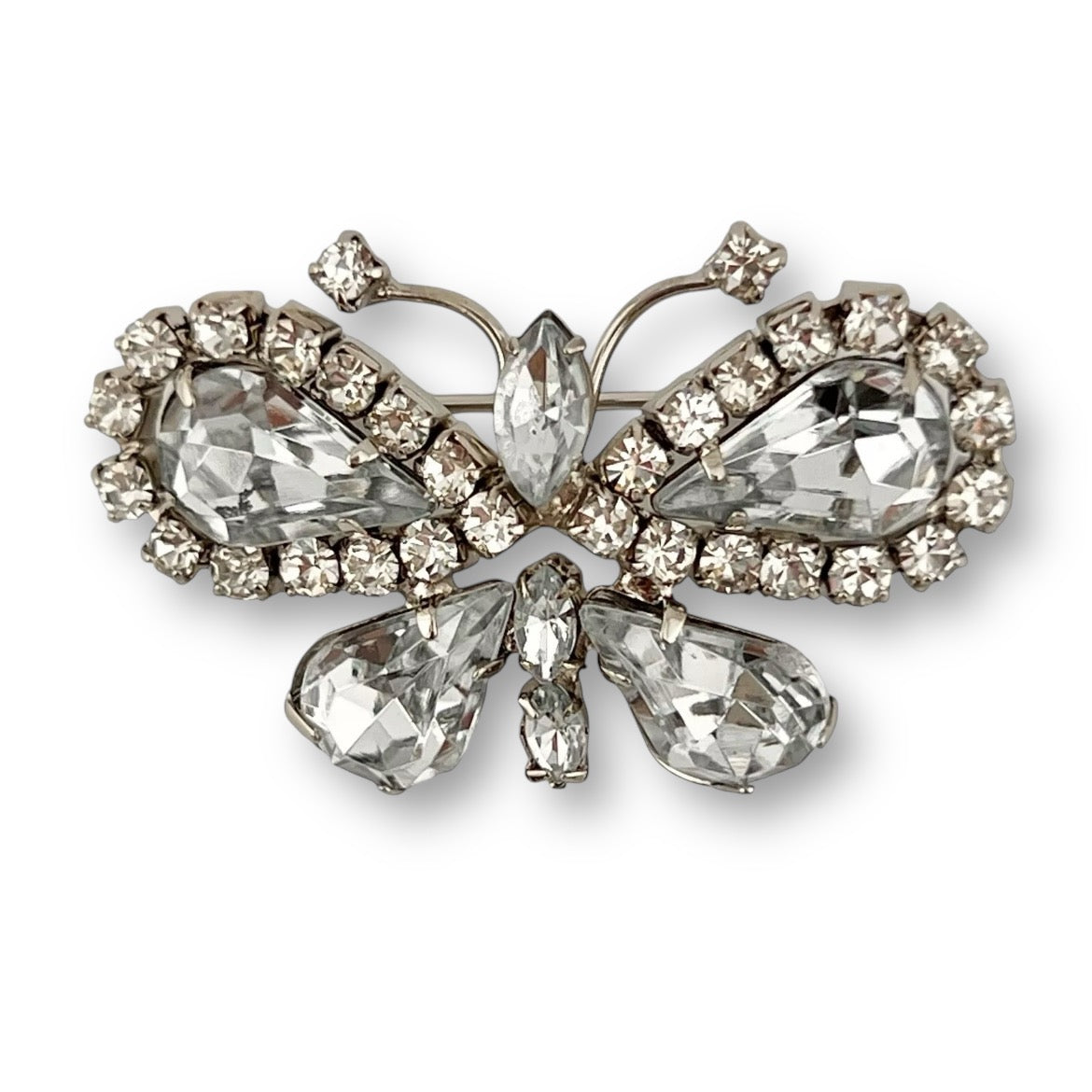 Butterfly Brooch Clear Rhinestone Silver Tone Art Deco Vintage