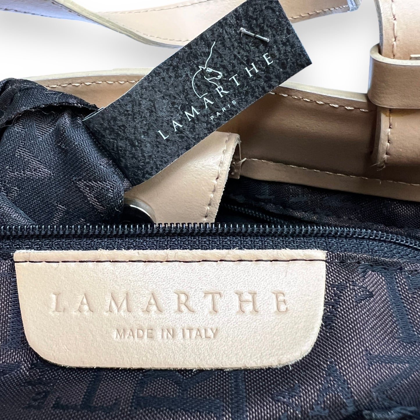 Vintage Lamarthe Canvas and Leather Beige Tote Bag