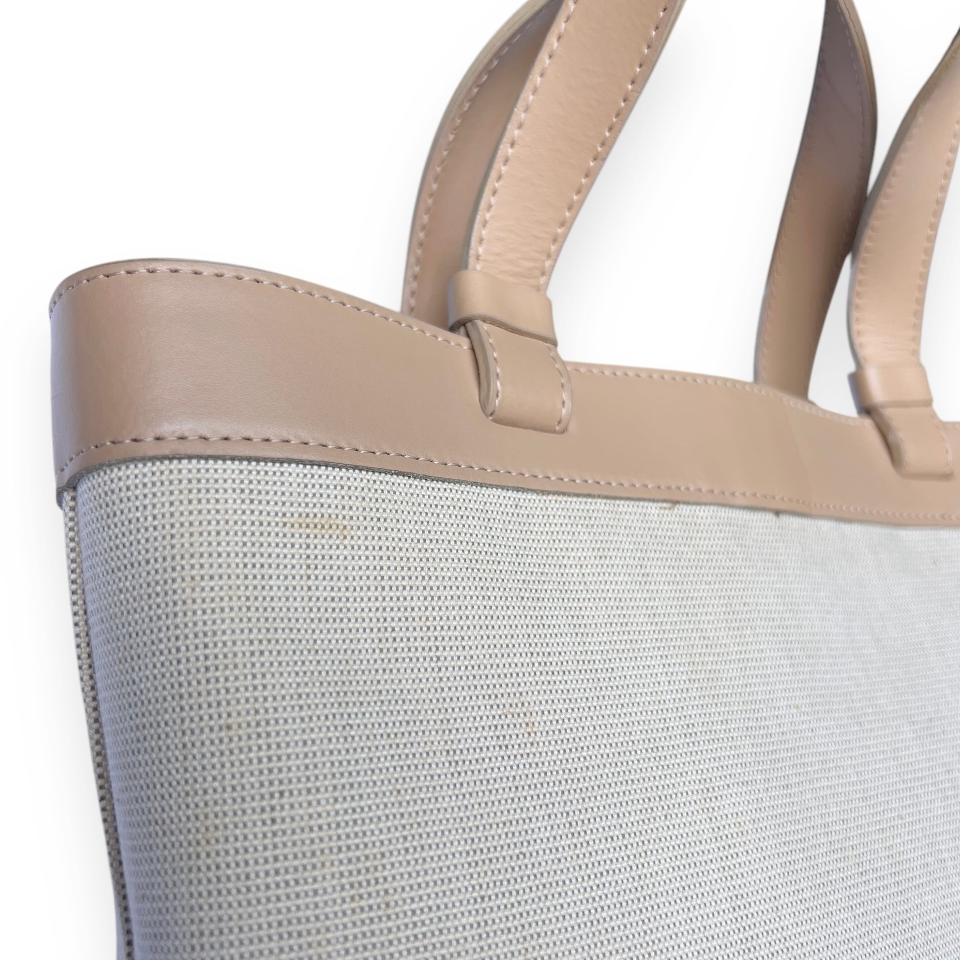 Vintage Lamarthe Canvas and Leather Beige Tote Bag