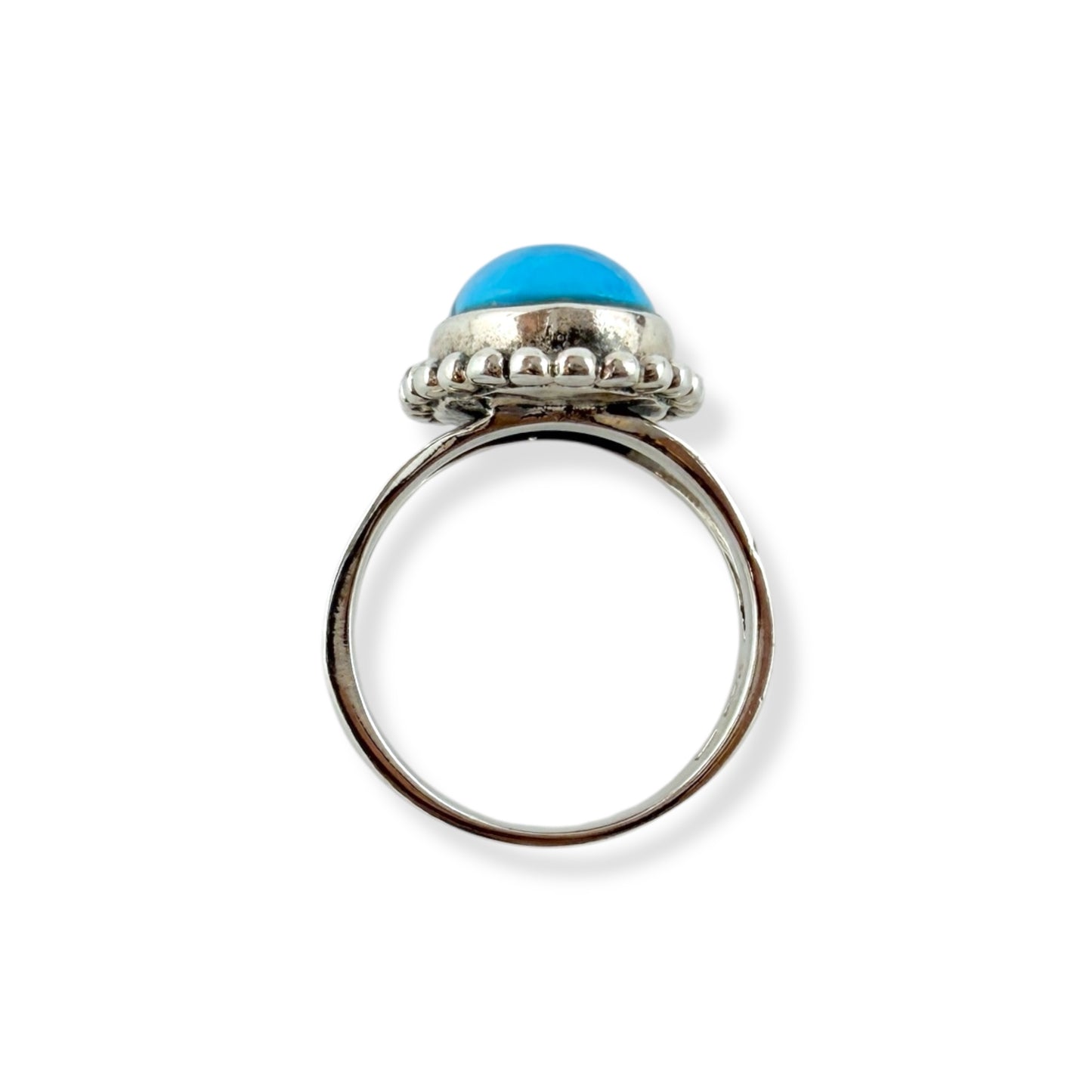 Vintage Oval Turquoise with Ball Beaded Border Sterling Silver Ring