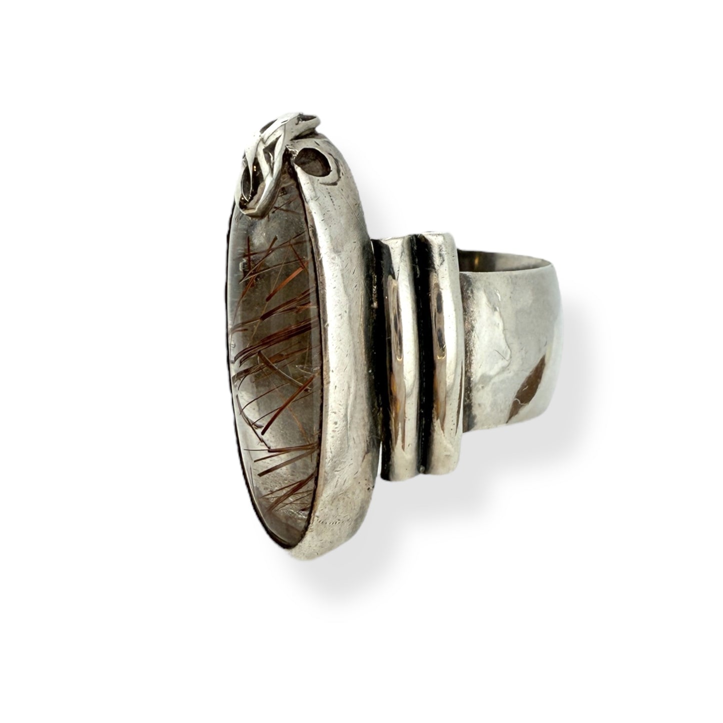 Vintage Sterling Silver & Rutilated Quartz Ring - JM, 1994