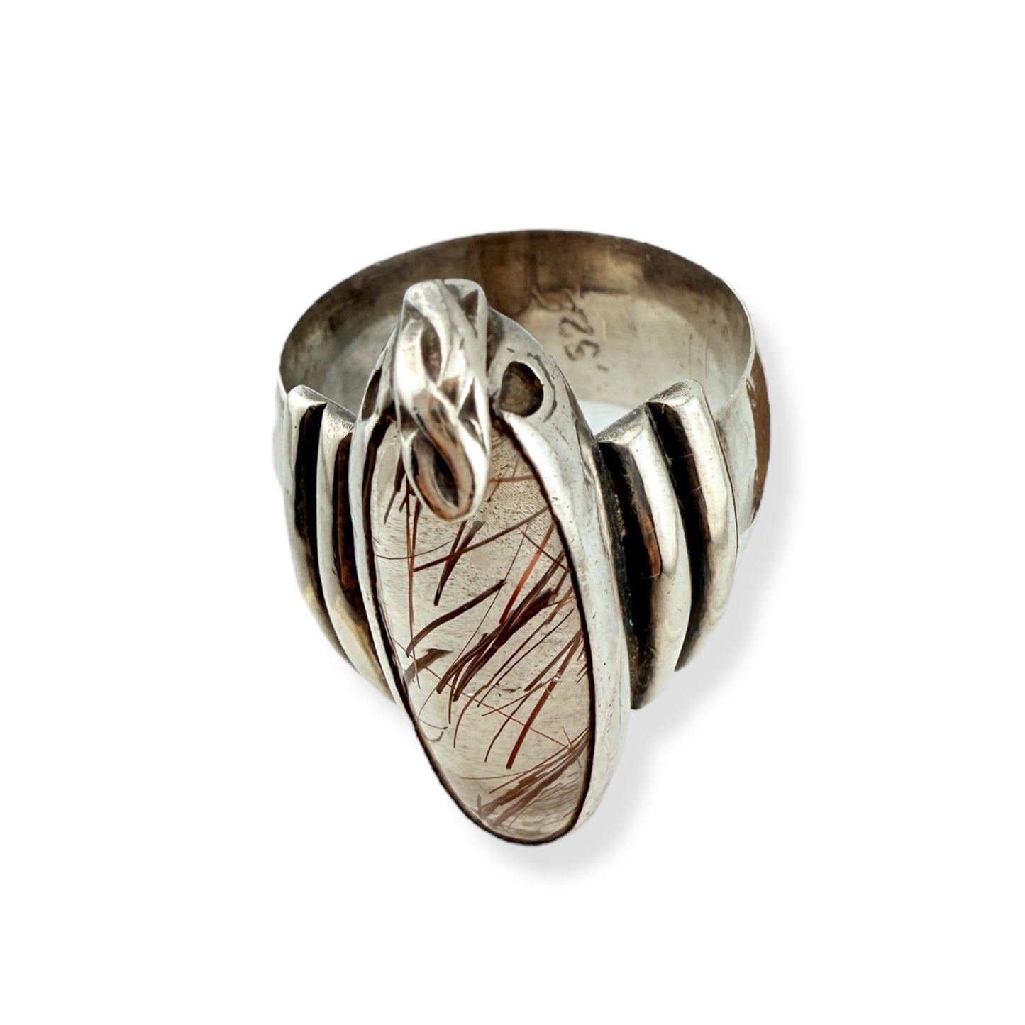 Vintage Sterling Silver & Rutilated Quartz Ring - JM, 1994