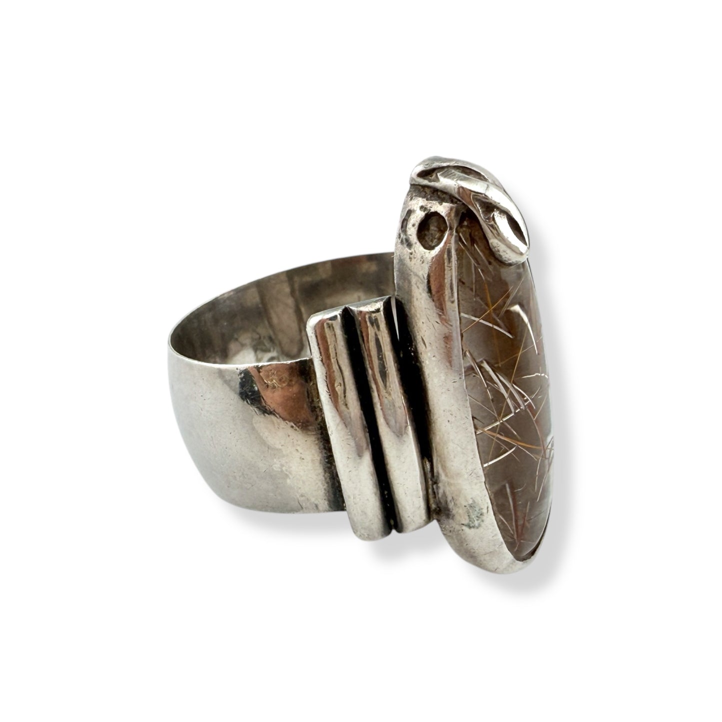 Vintage Sterling Silver & Rutilated Quartz Ring - JM, 1994