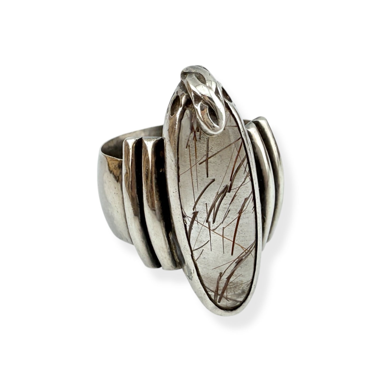 Vintage Sterling Silver & Rutilated Quartz Ring - JM, 1994