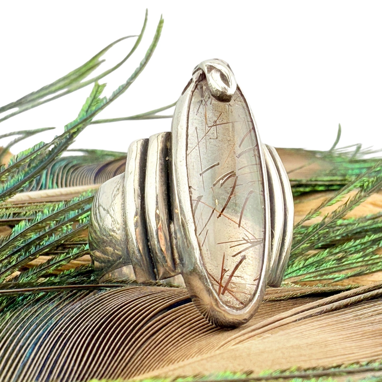 Vintage Sterling Silver & Rutilated Quartz Ring - JM, 1994