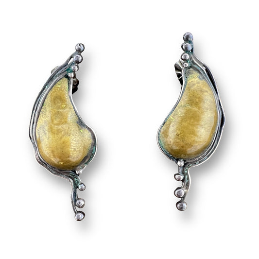 Vintage Teardrop Silver Modernist Earrings by Designer Joseph Downs