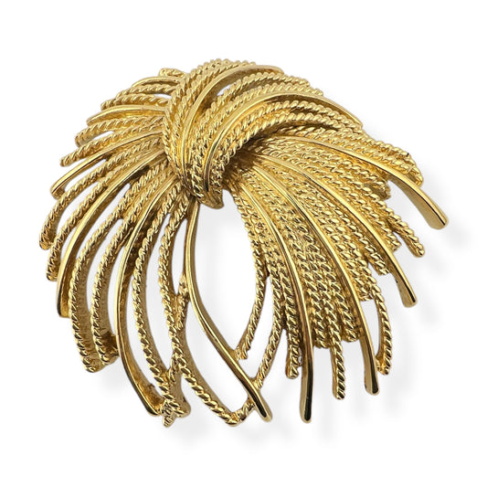 Vintage Twisted Gold Brooch by Designer Monet Mid-Century Modern Art Deco Style